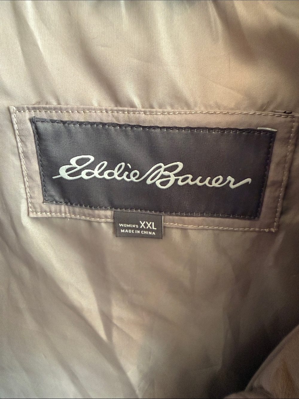 Eddie Bauer down filled puffer vest full zip light tan taupe neutral color XXL - Picture 3 of 8